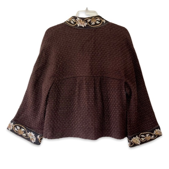 Alberto Makali Brown Wool Blend Beaded Embellished Bell Sleeve Jacket Blazer - Picture 3 of 12